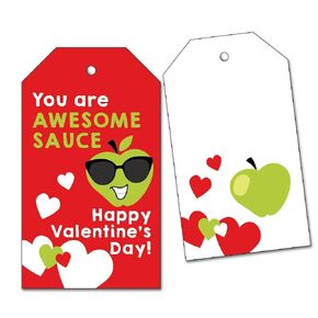 25 Valentine Awesome Sauce Boy or Girl Hang Tags for Applesauce Treats