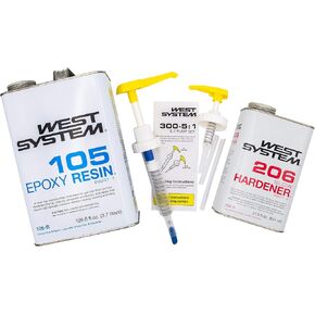 West System 105-B Epoxy Resin Bundle with 206-B Slow Epoxy Hardener and 300 Mini Pumps Epoxy Metering Pump Set, Pale Yellow