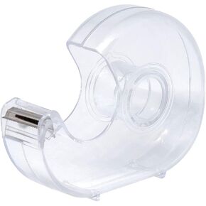 Hand Use Desktop Tape Dispenser, Transparent Plastic Lightweight and Portable Refillable Dispenser for 3/4" Tape, 1 Pack