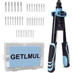 GETLMUL Rivet Gun, 13" Heavy Duty Dual Hand Riveter Tool Set with 210 Rivets and 5 Nosepieces- for Metal, Plastic, and Leather in Kuwait