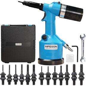 HIFESON Heavy Duty Air Hydraulic Rivet Nut Tool, Pneumatic Riveter Automatic Rivet Nut Gun Tool Setting Kit Come with 13 Size Metric and SAE Nose-Piece Assembly