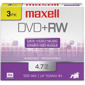 MAXELL 634015 / 634043 وسائط DVD Plus RW سعة 4.7 جيجابايت، 3 عبوات