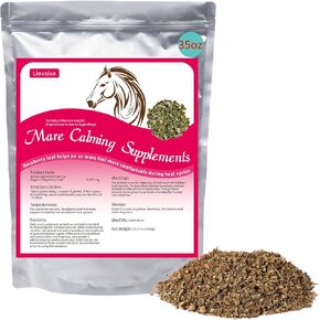Liovsiso Horse Calming Supplement Natural Raspberry Leaf 35 OZ- Relieves Anxiety, Irritability, and Discomfort in Mares During Heat Cycles - Also Suitable for Geldings