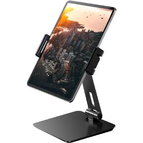Maxonar iPad Stand Holder, Heavy-Duty Aluminum Alloy Tablet Stand, 360° Swivel Foldable iPad Pro Air Charging Stand Holder for Desk Bed Store POS Showcase Reception Kitchen Office (6-13''), Grey