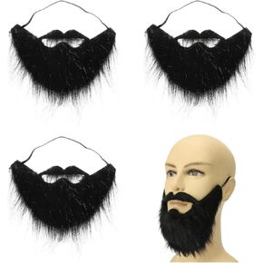 LERORO 3 Pieces Funny Fake Beard Halloween Beard Fake Black Beard Fake Facial Beard for Adult Kids Party Costume Accessories