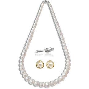 Weixinghera Pearl Jewelry Set-Pearl Necklaces for women AAAA Cultured Pearls 14K Gold-Plated Pearl Earrings Sterling Silver Clasp 18 Inch Necklace