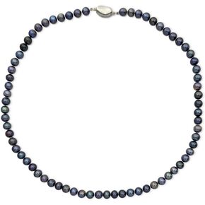 YING LAN Genuine Cultured Black Freshwater Pearl Necklace for Women Ladies, Dainty Pearl Beaded Necklace Strand With Plated Sterling Silver Clasp