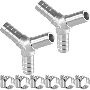 Sctihwelire 304 Stainless Steel Hose Barb 90 Degree L Right Angle Elbow Fittings 5/16 Inch (8mm) Barbed Fitting Hose Barb Splicer Mender Union Air/Water line/Fuel Hose with Stainless Steel Hose Clamp