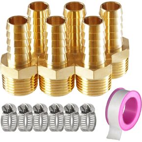 Brass Hose Barb Fittings，1/8 NPT to 3/16 inch Barb Fitting, Brass Metals Adapter Connector 10 PCS ，Ideal for Air, Fuel, Gas (3/16" Barb x 1/8 NPT Male, 10)