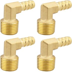 (4-PCS) 90 Degree Brass Pipe Fitting,5/16" Barb x 1/4" NPT Male Adapter,Brass Hose Barbed Elbow Fitting 90 Degree Elbow Adapter