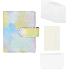 A7 Budget Binder Set, Blue Planner Binder, 40 Sheets Squared Refill Paper, 6pcs Clear Binder Pocket and 1pc Zipper Pouch, 6 Rings Cash Stuffing Envelope System (Blue)