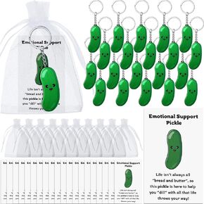 JaGely 20 Sets Positive Cucumber Pickle Keychain Funny Employee Appreciation Gift Emotional Support Pickled with Cards Bags