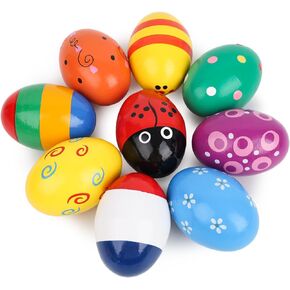 MCPINKY 9PCS Easter Wooden Percussion Musical Eggs,Maracas Egg Shakers Colorful Musical Easter Props Halloween Props for Party Easter Halloween
