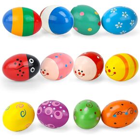 POPLAY 12PCS Wooden Percussion Musical Eggs Maracas Egg Shakers for Party Favors Classroom Prize Supplies Musical Instrument