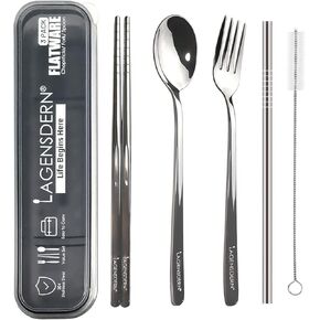 مجموعة أدوات السفر الفاخرة، مجموعة أدوات المائدة المصنوعة من الفولاذ المقاوم للصدأ، أدوات مسطحة قابلة لإعادة الاستخدام، مجموعة أدوات فضية لملعقة شوكة عيدان الطعام، أواني الجيب للنزهة والتخييم والسفر، والقش وفرشاة التنظيف in Kuwait