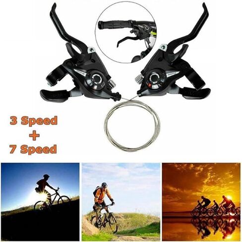 Bicycle Brake Levers Shifter 3x7 21 Speed Shifter with Gear Indicator and V Brake Cable for Moutain Bike, Road Bike, MTB, BMX, Fixie Gear, Cycling in Kuwait