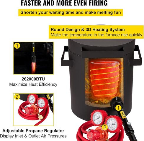 VEVOR Propane Melting Furnace 6KG, 2462°F Metal Foundry Furnace Kit - Graphite Crucible and Tongs, Casting Melting Smelting Refining Precious Metals Like Gold Silver Aluminum Copper Brass Bronze in Saudi Arabia