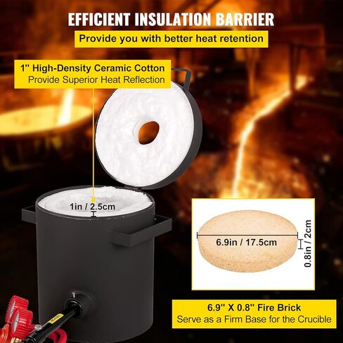 VEVOR Propane Melting Furnace 6KG, 2462°F Metal Foundry Furnace Kit - Graphite Crucible and Tongs, Casting Melting Smelting Refining Precious Metals Like Gold Silver Aluminum Copper Brass Bronze in Saudi Arabia