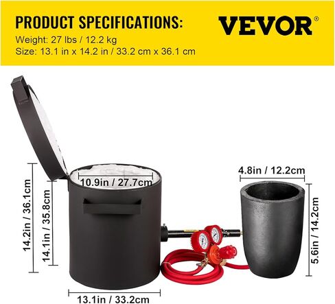 VEVOR Propane Melting Furnace 6KG, 2462°F Metal Foundry Furnace Kit - Graphite Crucible and Tongs, Casting Melting Smelting Refining Precious Metals Like Gold Silver Aluminum Copper Brass Bronze in Saudi Arabia