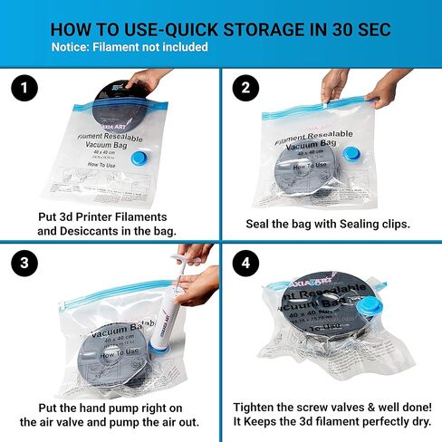 Ataraxia Art Filament Storage Bag Kit 21pcs,3D Printer Filament Storage Vacuum Compression 5 Bags,1 Bag Can Store 2 Spools, Box with 5 Storage Bag/Desiccant/Humidity Indicator Cards/Clips/Hand Pump in Saudi Arabia