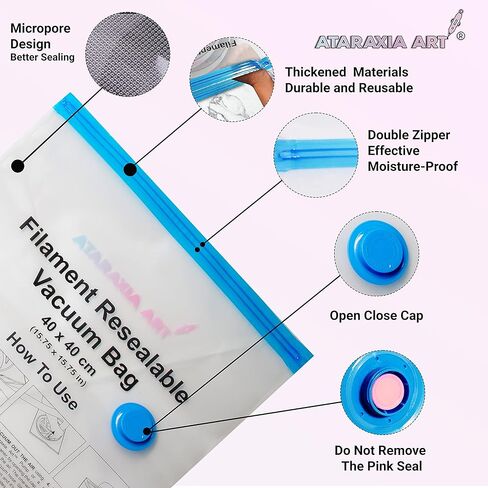Ataraxia Art Filament Storage Bag Kit 21pcs,3D Printer Filament Storage Vacuum Compression 5 Bags,1 Bag Can Store 2 Spools, Box with 5 Storage Bag/Desiccant/Humidity Indicator Cards/Clips/Hand Pump in Saudi Arabia