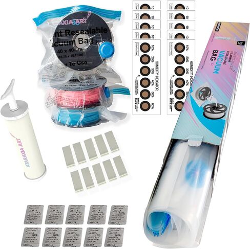 Ataraxia Art Filament Storage Bag Kit 21pcs,3D Printer Filament Storage Vacuum Compression 5 Bags,1 Bag Can Store 2 Spools, Box with 5 Storage Bag/Desiccant/Humidity Indicator Cards/Clips/Hand Pump in Saudi Arabia