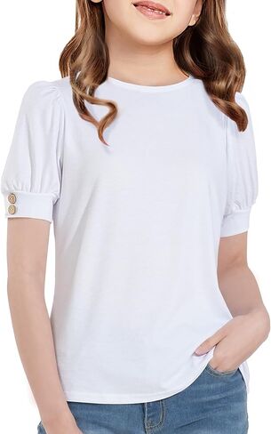 NUMYEAN Girls Short Sleeve Shirt Summer Tops Puff Sleeve Casual Blouse for Girls in Saudi Arabia