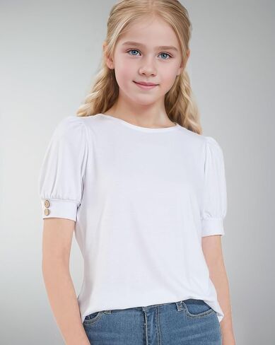 NUMYEAN Girls Short Sleeve Shirt Summer Tops Puff Sleeve Casual Blouse for Girls in Saudi Arabia