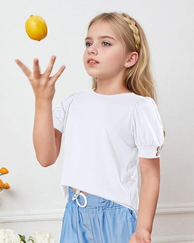 NUMYEAN Girls Short Sleeve Shirt Summer Tops Puff Sleeve Casual Blouse for Girls in Saudi Arabia