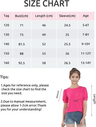 NUMYEAN Girls Short Sleeve Shirt Summer Tops Puff Sleeve Casual Blouse for Girls in Saudi Arabia