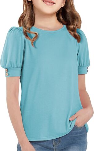 NUMYEAN Girls Short Sleeve Shirt Summer Tops Puff Sleeve Casual Blouse for Girls in Saudi Arabia