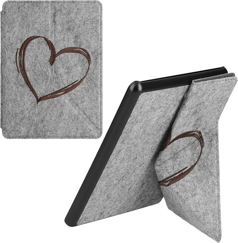 Felt Origami Case Compatible with Amazon Kindle Paperwhite 11. Generation 2021 - Case Cover Stand - Brushed Heart Dark Brown in Saudi Arabia