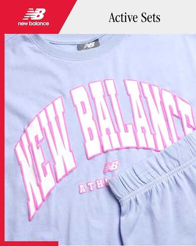 New Balance Girls' Shorts Set - 2 Piece Short Sleeve T-Shirt and Fleece Shorts - Cute Summer Outfit for Girls (7-12) in Saudi Arabia