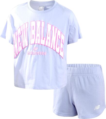 New Balance Girls' Shorts Set - 2 Piece Short Sleeve T-Shirt and Fleece Shorts - Cute Summer Outfit for Girls (7-12) in Saudi Arabia