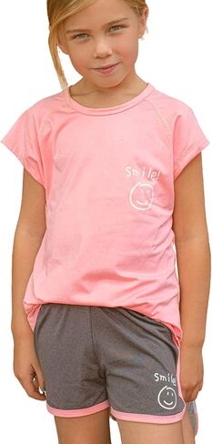 أطقم ملابس رياضية قصيرة للفتيات من HH Family مع شورتات رياضية وقمصان للتمرين، مجموعات ملابس رياضية سريعة الجفاف للأعمار من 6 إلى 13 عامًا in Kuwait