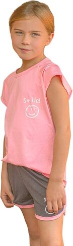 أطقم ملابس رياضية قصيرة للفتيات من HH Family مع شورتات رياضية وقمصان للتمرين، مجموعات ملابس رياضية سريعة الجفاف للأعمار من 6 إلى 13 عامًا in Kuwait