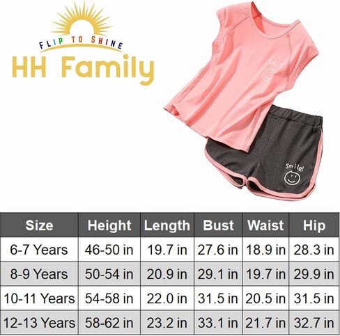 أطقم ملابس رياضية قصيرة للفتيات من HH Family مع شورتات رياضية وقمصان للتمرين، مجموعات ملابس رياضية سريعة الجفاف للأعمار من 6 إلى 13 عامًا in Kuwait