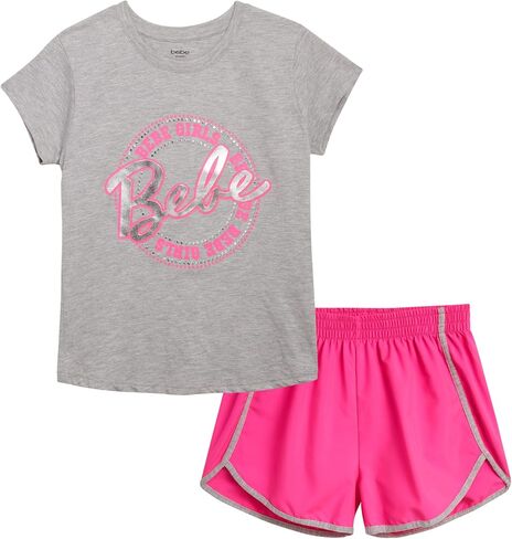 bebe Girls' Active Shorts Set - 2 Piece Short Sleeve T-Shirt and Dolphin Shorts - Cute Summer Clothing Set for Girls (4-12) in Saudi Arabia