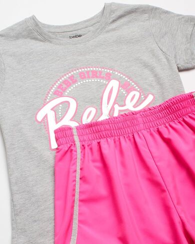 bebe Girls' Active Shorts Set - 2 Piece Short Sleeve T-Shirt and Dolphin Shorts - Cute Summer Clothing Set for Girls (4-12) in Saudi Arabia