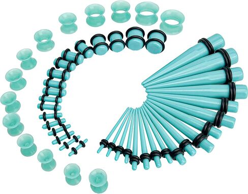 Marsrut 50 PCS Acrylic Gauge Kit Tapers Heart Tunnels Plug 14G-0000G Ear Stretching Set for Starter Expanders, Body Piercing Jewelry - Blue in Saudi Arabia