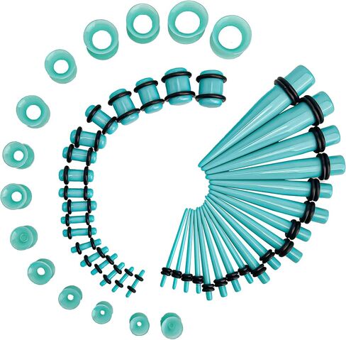 Marsrut 50 PCS Acrylic Gauge Kit Tapers Heart Tunnels Plug 14G-0000G Ear Stretching Set for Starter Expanders, Body Piercing Jewelry - Blue in Saudi Arabia