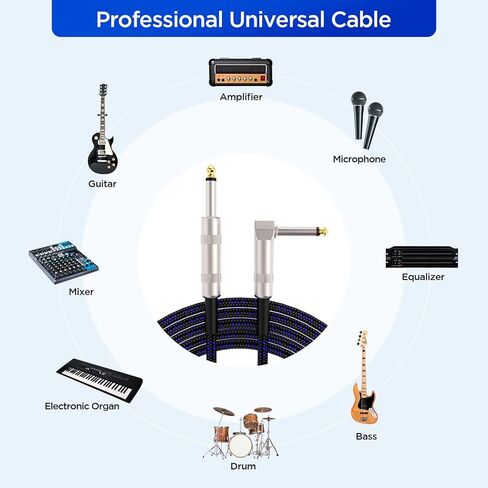 كابل جيتار DISENS 1/4 بوصة بطول 20 قدم، كابل أداة جيتار أمبير سلك مستقيم إلى الزاوية اليمنى 6.35 مم ذكر إلى ذكر كابل صوت ستيريو للجيتار الكهربائي، الجهير، مكبر الصوت، إلخ. in Kuwait