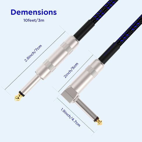 كابل جيتار DISENS 1/4 بوصة بطول 20 قدم، كابل أداة جيتار أمبير سلك مستقيم إلى الزاوية اليمنى 6.35 مم ذكر إلى ذكر كابل صوت ستيريو للجيتار الكهربائي، الجهير، مكبر الصوت، إلخ. in Kuwait