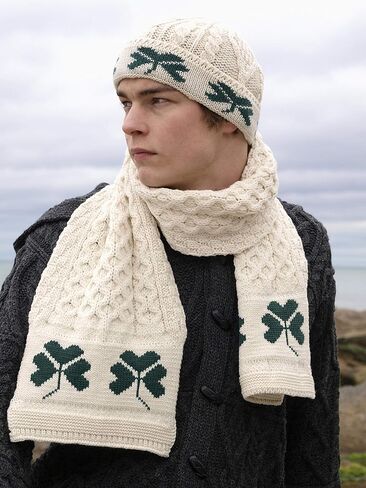 وشاح محبوك ناعم من Aran Crafts Irish Shamrock مقاس 9 بوصة × 60 بوصة (100% صوف ميرينو) in Kuwait