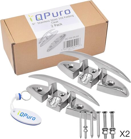 QPURO 6 "مرابط قارب قابلة للطي من الفولاذ المقاوم للصدأ مقاس 6 بوصات - مربط قفص الاتهام القابل للطي للقارب والسطح - الفولاذ المقاوم للصدأ من الدرجة البحرية 316 مع مثبتات - (1، 2، 4 عبوات) in Kuwait
