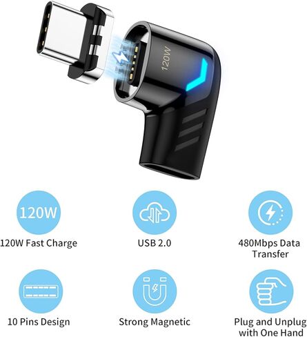 iAXBi USB C Magnetic Adapter 2Pack,PD 120W Quick Charge Type C Connector 480Mbp/s Data Transfer Compatible Mostly USBC in Kuwait