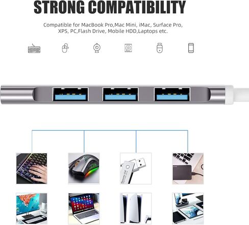 محور USB 3.0، Eanetf 4 Port USB 3.0 Hub Expander، مركز بيانات محمول رفيع للغاية لأجهزة MacBook، Mac Pro، Mac Mini، iMac، Surface Pro، XPS، الكمبيوتر الشخصي، وحدة التحكم، الطابعة، الكاميرا، لوحة المفاتيح in Kuwait