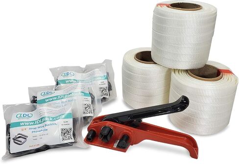 IDL Packaging - B-WCSK.34.250 3/4" x 250' Woven Cord Strapping Kit, 2425 lbs Break Strength. Polyester Cord Strapping Tensioner, Strapping Buckles and Woven Cord Strapping Roll in Saudi Arabia