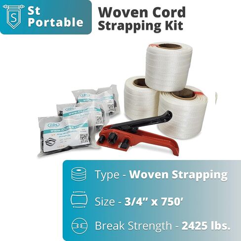 IDL Packaging - B-WCSK.34.250 3/4" x 250' Woven Cord Strapping Kit, 2425 lbs Break Strength. Polyester Cord Strapping Tensioner, Strapping Buckles and Woven Cord Strapping Roll in Saudi Arabia