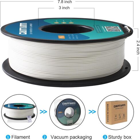 خيوط طابعة GIANTARM ثلاثية الأبعاد، خيوط Pla بيضاء دافئة، بكرة 1 كجم (2.2 رطل)، دقة الأبعاد 1.75 مم +/- 0.03 مم، خيوط طباعة ثلاثية الأبعاد in Kuwait